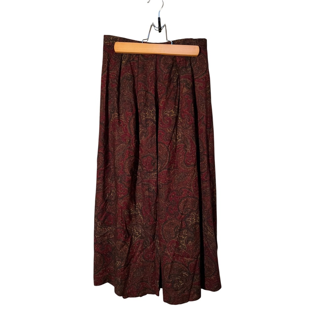 Vintage J.D. Stone Deirdre Tarver Womens Sz 8 Petite Midi Skirt Burgundy Paisley
